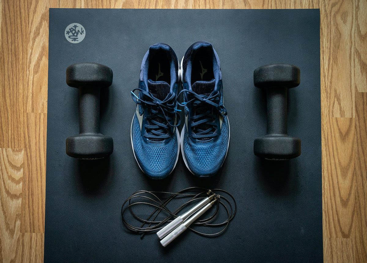 Mat, jumping robe, weight set