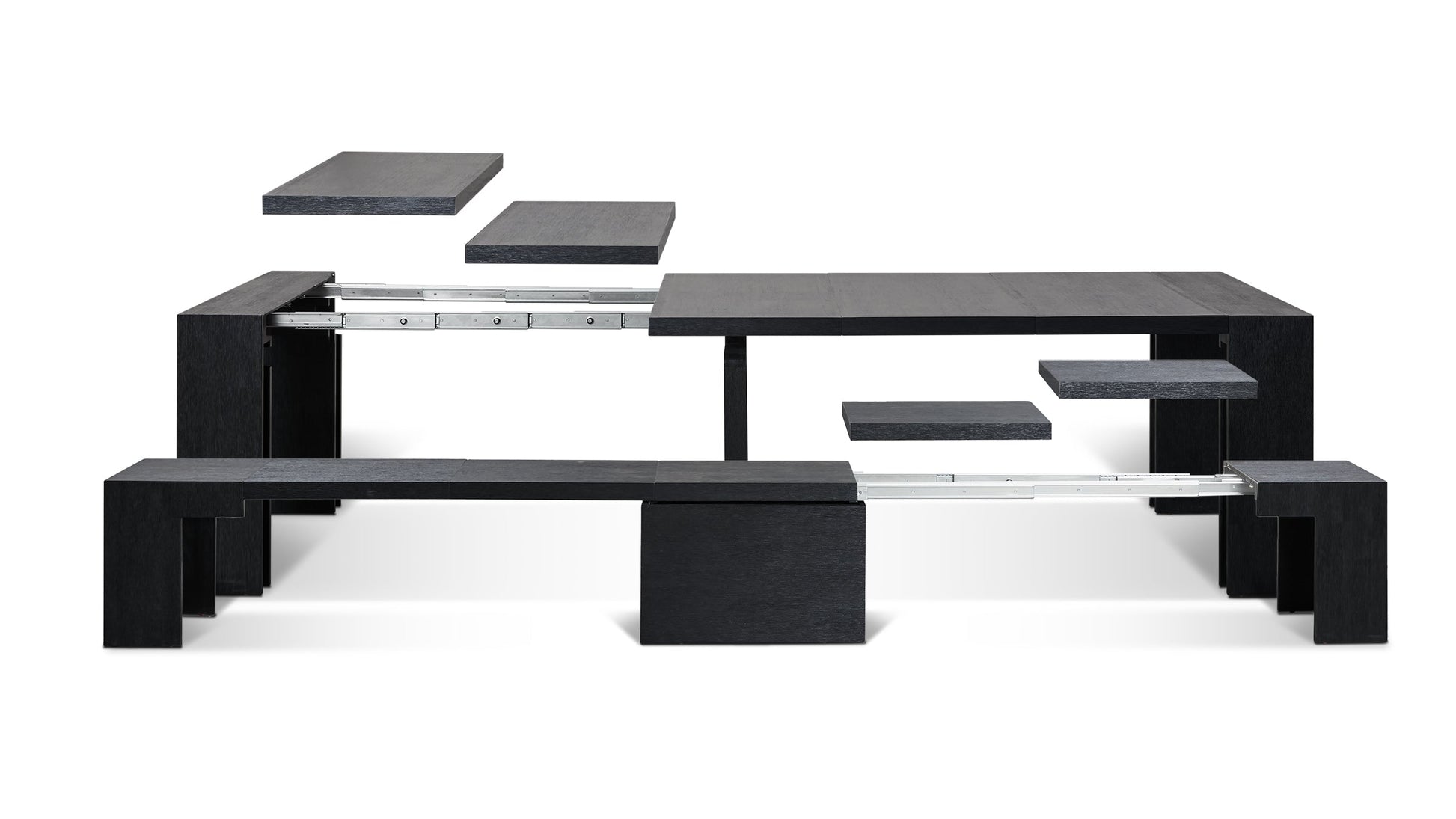 Expanded Canadian Dark Oak Transformer Table and Bench Showing Removable Panels