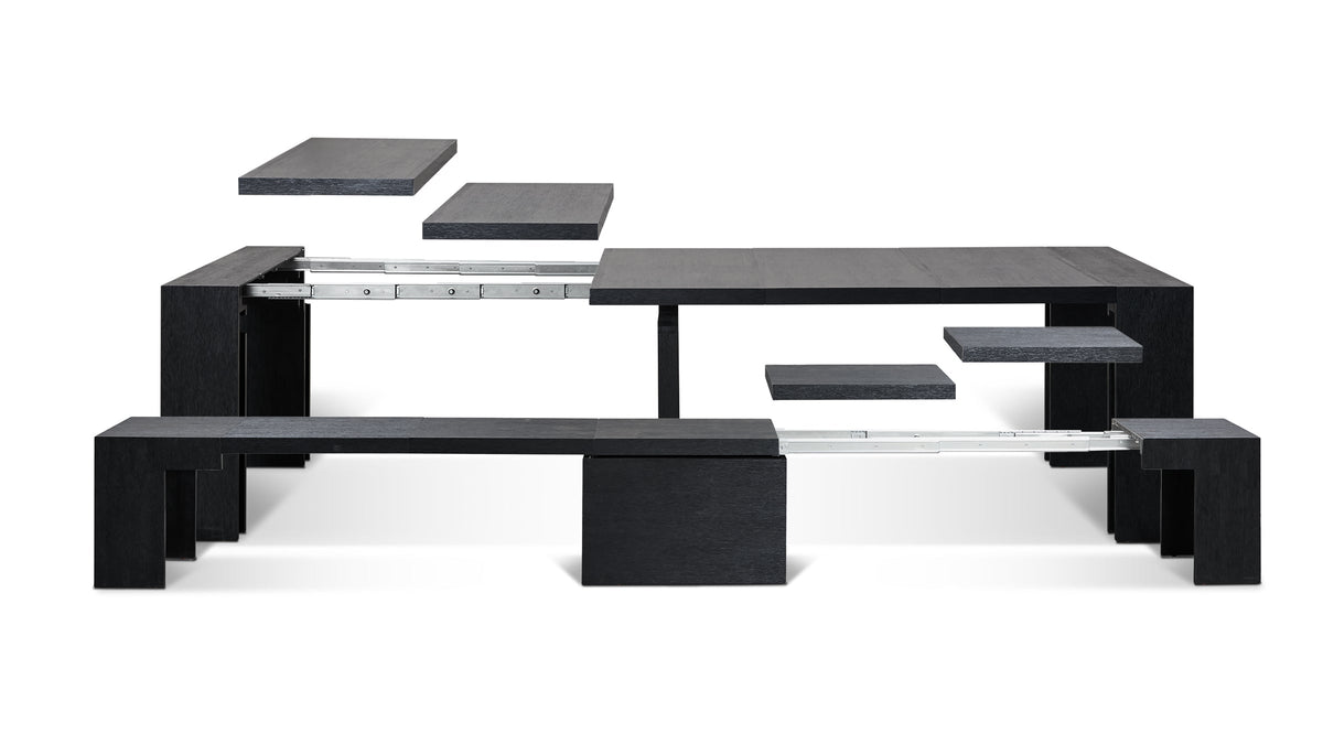 Expanded Canadian Dark Oak Transformer Table and Bench Showing Removable Panels