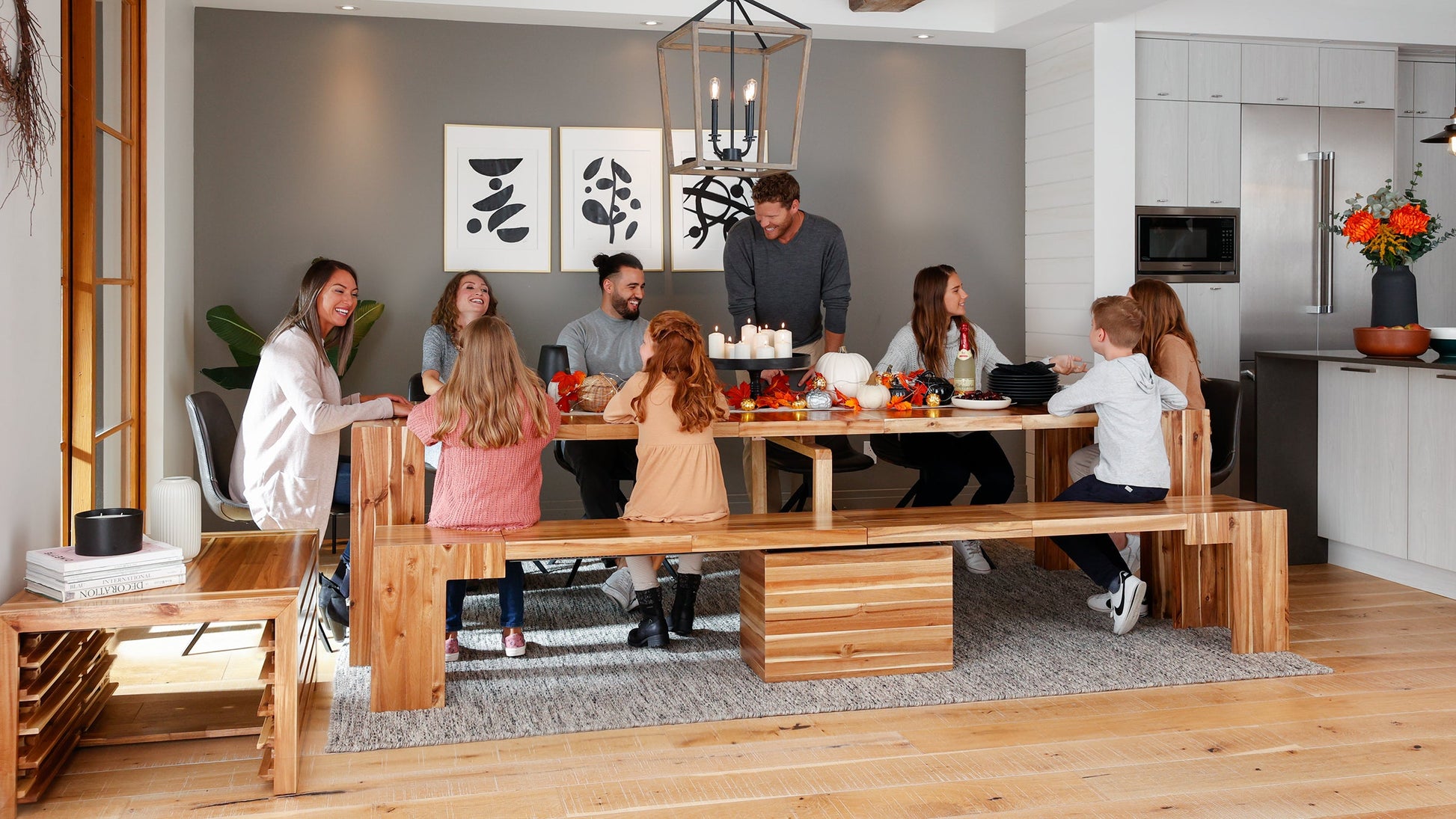 Australian Acacia::Gallery::Expanded Australian Acacia Transformer Table and Bench