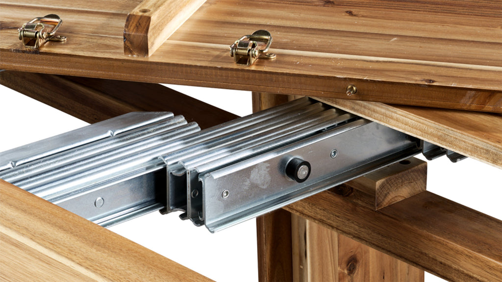 Australian Acacia::Gallery::Australian Acacia Transformer Table Showing Table Hardware