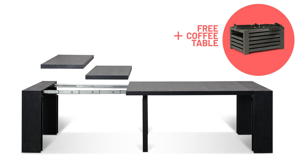 Canadian Dark Oak::Gallery::Expanded Canadian Dark Oak Transformer Table Showing Removable Panels + Free Coffee Table