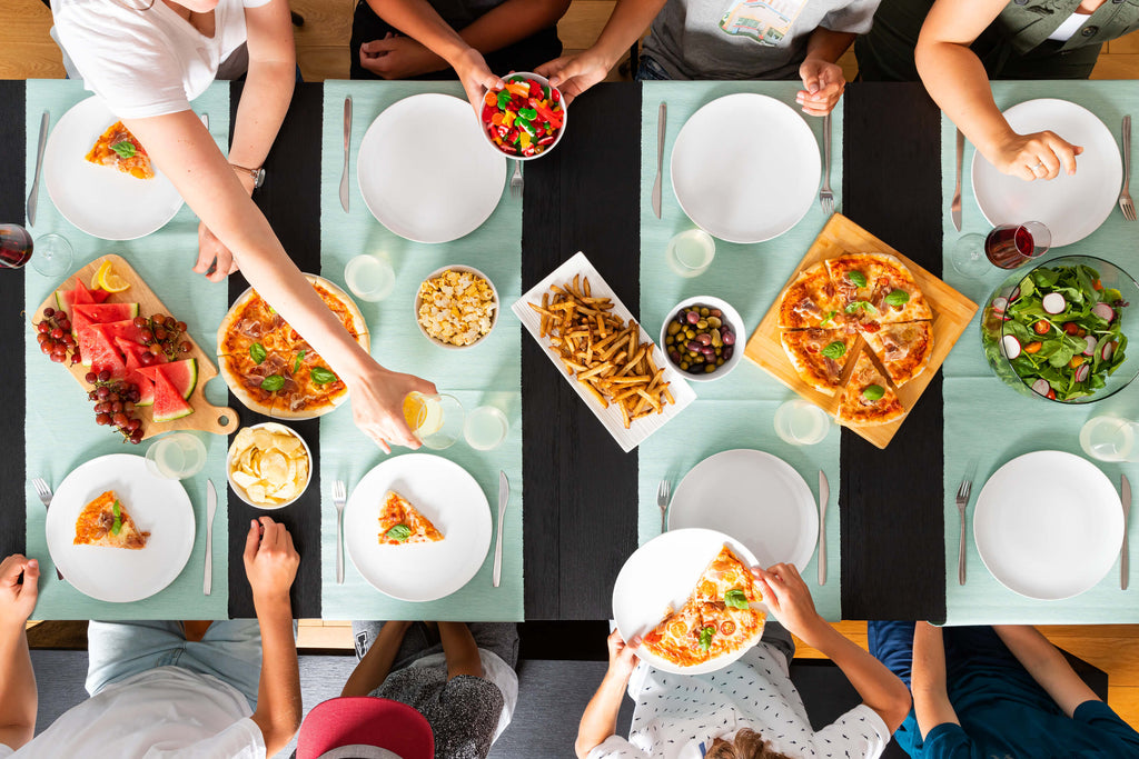 Canadian Dark Oak::Lifestyle::Pizza Party on the Canadian Dark Oak Dining Set