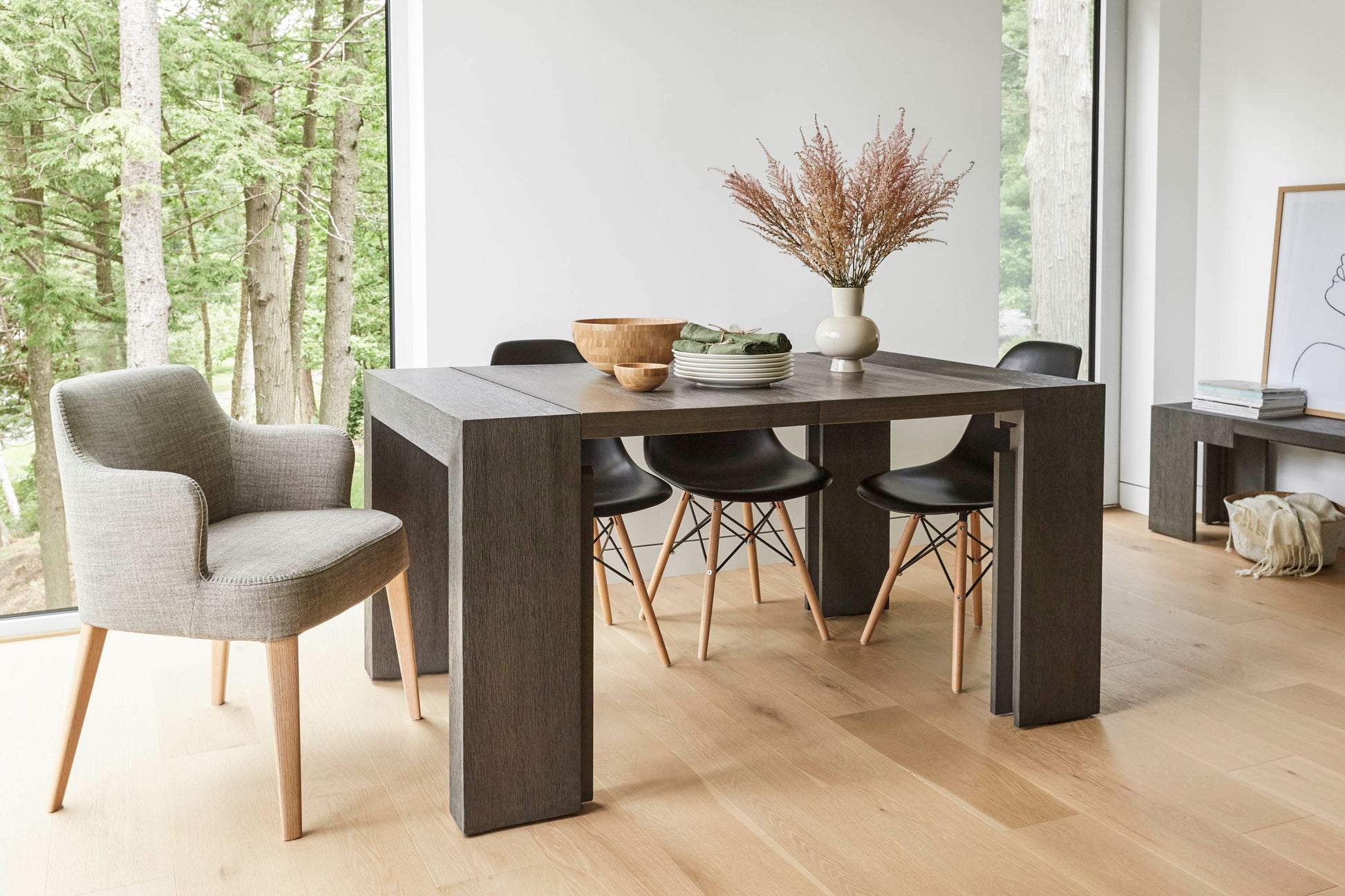 Siberian Birch::Lifestyle::Coffee time on the Canadian Dark Oak Transformer Table two piece