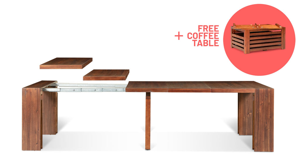 American Mahogany::Gallery::American Mahogany Transformer Table Shown with Removable Panels + Free Coffee Table