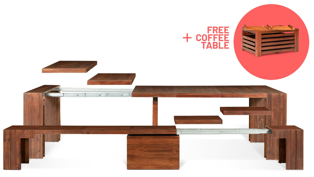 American Mahogany::Gallery::American Mahogany Transformer Table and Bench Shown with Removable Panels + Free Coffee Table