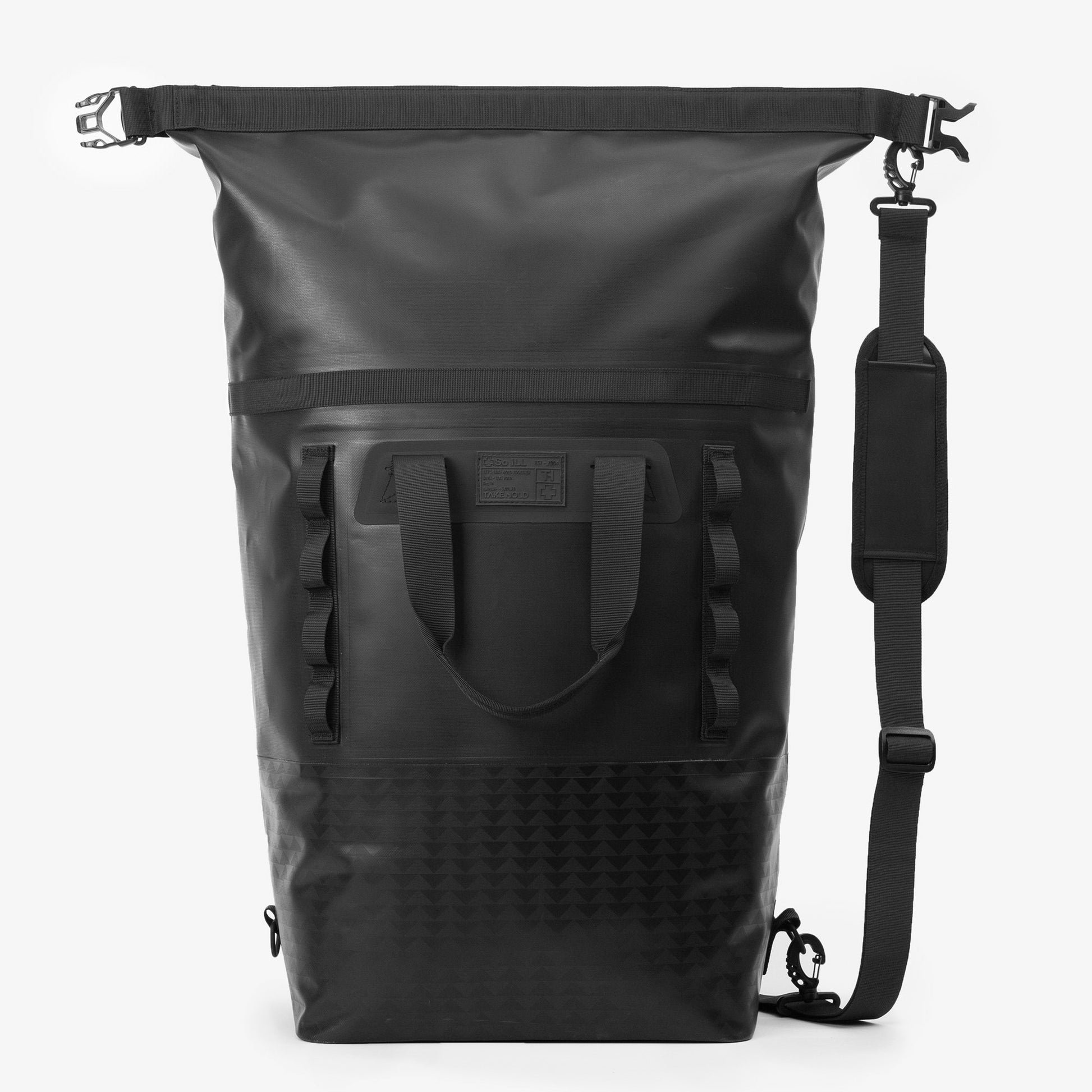 45L black wolf so ill x on the roam dirt bag is shown fully unrolled and from the front