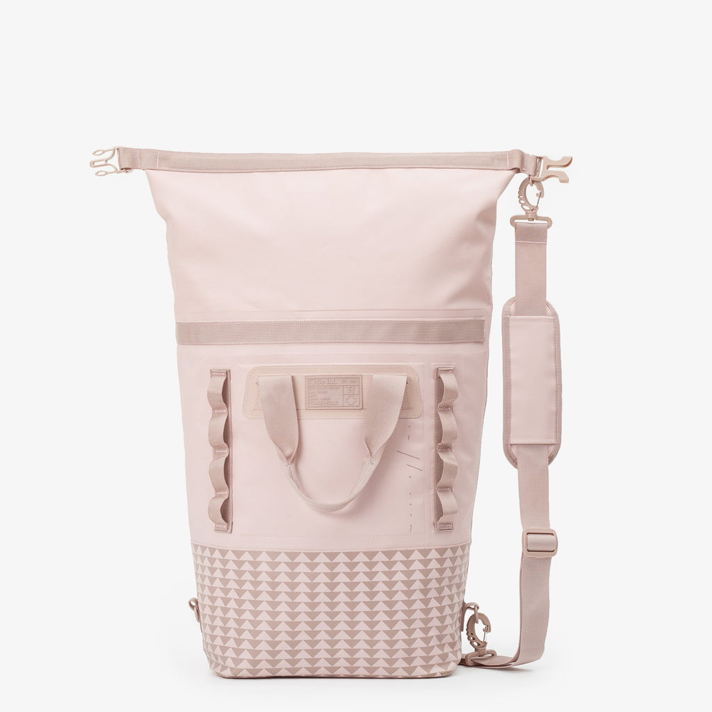 25L dirty pink so ill x on the roam dirt bag is shown fully unrolled and from the front