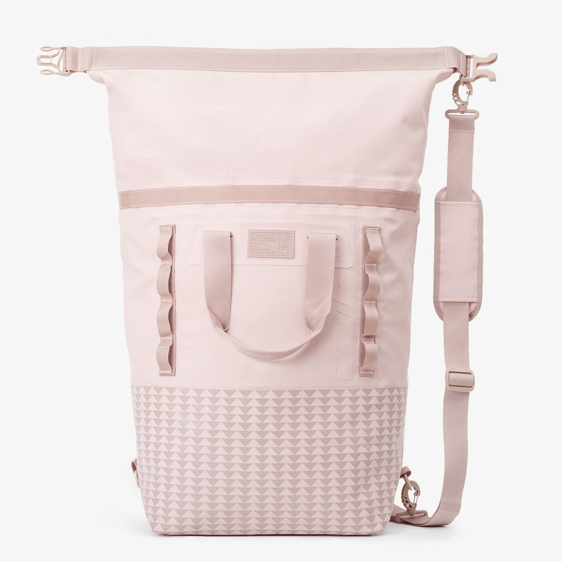 the 45L dirty pink so ill x on the roam dirt bag is shown fully unrolled